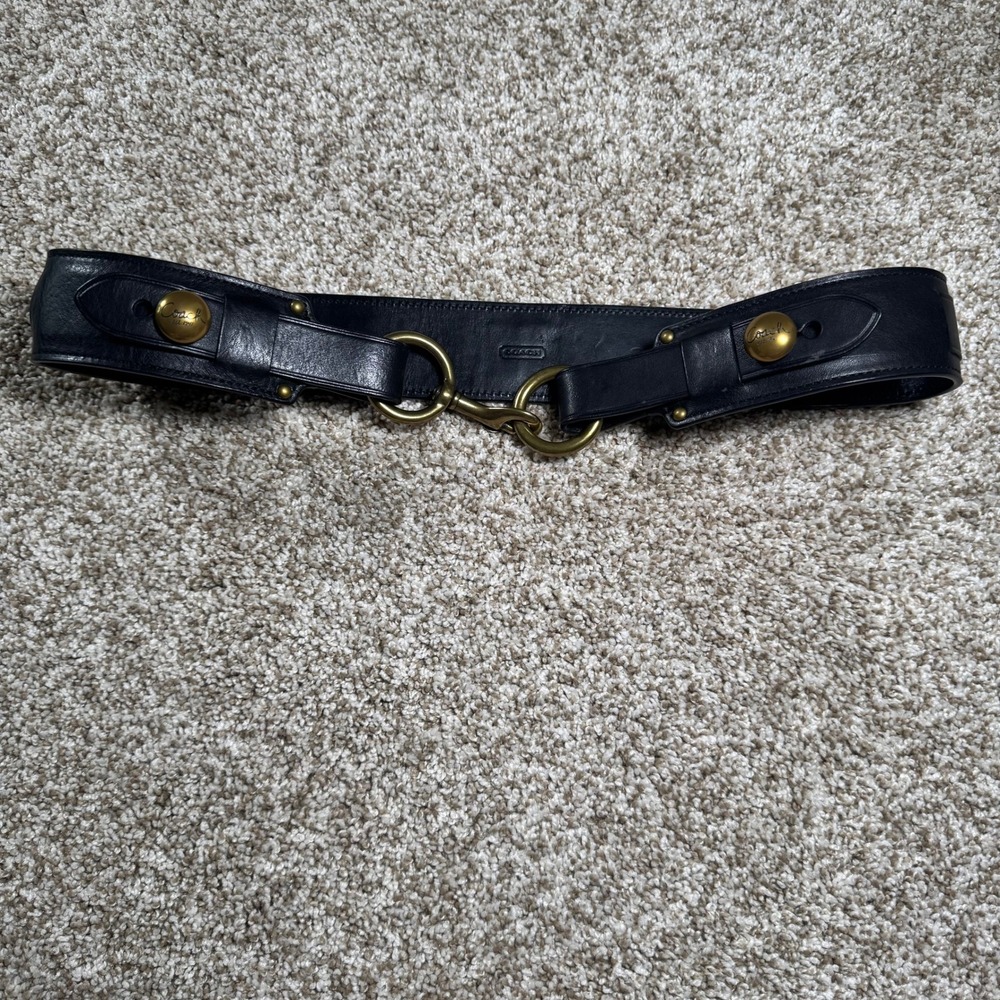 Coach Leather Horsebit Style Belt Brass Double Rings Branded Studs - Picture 3 of 16